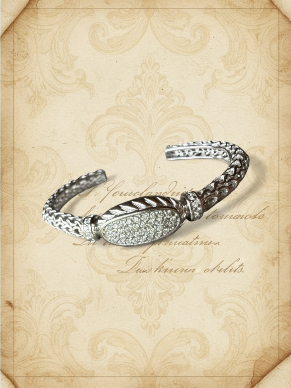Silver Pavé Crystal Braided Cuff Bracelet - Women's Jewelry stamped 925 - Picture 4 of 5